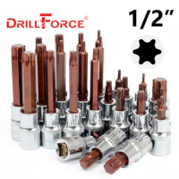Drillforce 1/2" Drive Torx Socket Bit S2 Adapter Spanner Wrench Repair Tools T20/T25/T27/T30/T35/T40/T45/T50/T52/T55/T60/T70