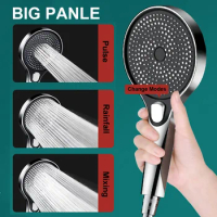 New 3 Modes Big Panel Large Flow Shower Head High Pressure Black Showers Massage Spa Handheld Showerhead Bathroom Accessories