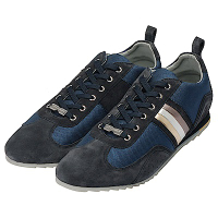 DOLCE&amp;GABBANA 品牌銀牌三色斜紋造型麂皮休閒鞋(藏藍X深藍)