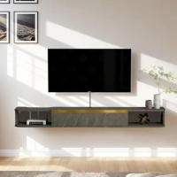 Pmnianhua Modern Floating TV Stand,63'' Floating TV Console Wall-Mounted,Floating Entertainment Shelf(Dark Grey)