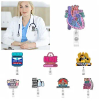 Glitter Nurse Retractable Badge Reel Acrylic Chill Pill Name Card Holder 360 Rotating Alligator Clip ID Card Clips