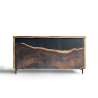 Solid Walnut Parota Side board, Black Resin Console, Custom Wood Epoxy Resin, River Table and Cabinet, Made to Order