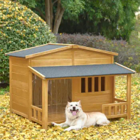 47.2" Dog House Outdoor Wooden Dog House, Indoor Outdoor House Crate