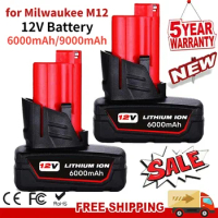 for Milwaukee M12 12V Battery 6000mAh Li-ion Replacement Batteries Milwaukee M12 Cordless Tools 48-11-2402 48-11-2411 Batteries