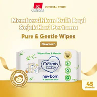 Cussons Baby Wipes Pure & Gentle Newborn & Sensitive Skin Tisu Basah [45 Sheets]