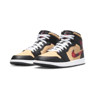 【NIKE 耐吉】Nike 休閒鞋 Air Jordan 1 Mid SE 黑 紅 奶油黃 格紋勾勾 男鞋 喬丹1代 AJ1 DZ5329-001