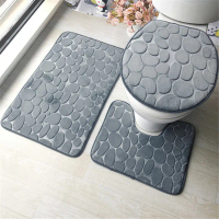2026 Carpet Bathroom Toilet Three-Piece Set Household Non-Slip Absorbent Mat Coral Fleece Pebble Pri
