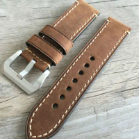 New Handmade Brown Yellow Watch Strap 20mm 22mm 24mm 26mm Vintage Cow Leather Watch Band For Panerai Fossil Watchband