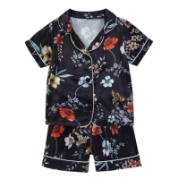 Summer Silk-Like Kids Pajama Set: Fruit &amp; Floral Print Sleepwear for Boys &amp; Girls Ages 1-5