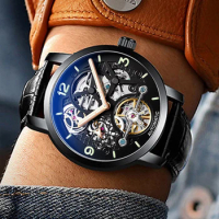 AILANG Men Watch Tourbillon Luxury Black Steel Waterproof Luminous Watches Automatic Mechanical Wrist Watch Reloj Hombre