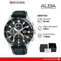 Jam Tangan Pria ALBA Active Chronograph AM3975X1 Black Dial Leather Strap