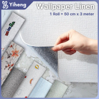 [YIHENG] - 50CM x 300CM Wallpaper Linen Foam Stiker Dinding 3D Polos Walpaper Linen Roll Dekorasi Ru