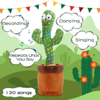 A talking cactus toy that can be charged, recorded, and repeated. Suitable for Spanish, English, and Arabic voice changer