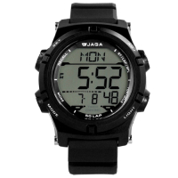 JAGA 捷卡 電子運動 倒數計時 計時碼錶 鬧鈴 日常生活防水 橡膠手錶-黑色/47mm