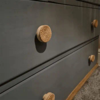 Woven Wooden Door Handle Creative Home Wardrobe Cupboard Handle Drawer Knobs Fashion Kitchen Cabinet Doors Dresser Drawers Pull
