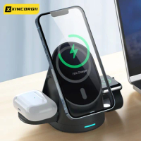 Magnetic Wireless Chargers Stand For IPhone13 12 11 XS MAX 3-in-1 Fast Charging Bracket Apple Watch 7 Magsfe SE AirPods Pro