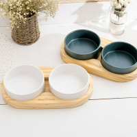 陶瓷寵物碗實木碗架貓碗狗碗貓食盆陶瓷碗貓飯碗水碗雙碗
