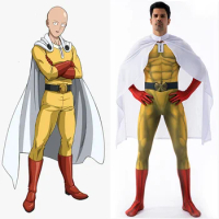 Anime One-Punch Man Saitama Costume Cosplay Superhero Spandex Zentai Suits Saitama Halloween Costume Bodysuits Adult Kids
