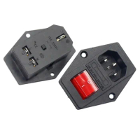 10A 250VAC 3/4 Pin IEC 320 C14 inlet connector plug power socket with red rocker switch 10A fuse