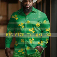 Biggmans Plus Size L-9Xl for Men's Shirt Clothing Summer Green Polka Dot Lucky Clover 18 Kinds Pattern Large Big and Tall Top