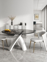 輕奢圓形鋼化玻璃圓桌家用小戶型餐臺設計師灰色玻璃小圓桌椅組合