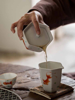 粉彩國風功夫茶具禮盒套組仿古陶瓷蓋碗公道杯茶杯白瓷茶具套裝
