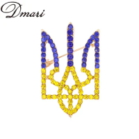 Dmari Luxury Women Brooch Ukraine National Emblem Badge Sparkling Rhinestone Trident Brooch Pin Unique Gift For Ukraine Friends
