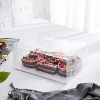Packing Box Cake Box Pizza Holder Transparent Case Package Food Grade PET Cake Rectangle Cup Dessert Bakeware 6/8Inch 10pcs/set