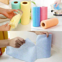 50 Pieces/Rolls Reusable Disposable Oil-free Kitchen Cloth Rolls Dish Towels Cleaning Rags Scouring Pads Wash Non Woven Duster