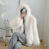 encrypted hooded raccoon fur double-sided woven fur coat for women's short fur coat, popular on the internet in winter,