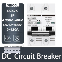 DC/AC Solar Miniature Circuit Breaker MCB AC90V-400V DC12V-400V 2P Battery Air Switch 15A 20A 30A 60A 100A 120A for Car Inverter