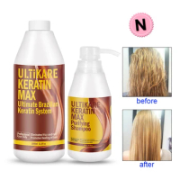 1000ml Brazilian 5% Keratin Hair Treatment Repair&amp;Straightening Normal Frizzy Hair+500ml Purifying Shampoo Get Free Travel Kit