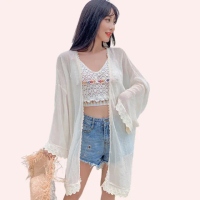 【TING BRA 婷姐內衣】長袖花邊雪紡中長版開衫防曬外罩罩衫(外罩 罩衫 泳衣罩衫)