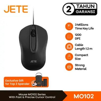 Mouse Kabel JETE MO102 1200 DPI Wired Optical Mouse Kerja Kantor Mouse Cable USB PC Laptop Non Slip 