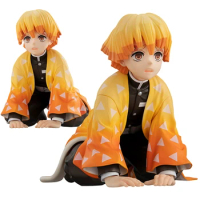 Genuine Original Anime Demon Slayer Agatsuma Zenitsu Figure Sitting Cute Model Toy Gift Movable Desktop Ornament 7CM