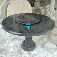 Meja Makan Batu Marmer Hitam Elegan dengan Desain Bulat untuk Ruang Makan Modern