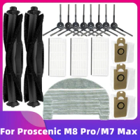 For Proscenic M8 Pro M7 Max Robot Vacuum Cleaner Main Roller Side Brush Hepa Filter Mop Cloth Rag Dust Bag Replacement Part