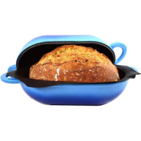 LoafNest: Incredibly Easy Artisan Bread Kit. Cast Iron Dutch Oven [Blue Gradient] and Perforated Non-Stick Silicone Liner.