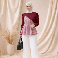 Shadira Blouse - Atasan Knit Wanita Premium Ruffle Stripe Kombinasi Panjang Fashion Muslim Korean St