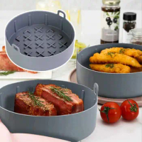 Silicone Air Fryers Basket With Handle Heat Resistant Anti-scald Air Fryers Pan Pot Oven Baking Tray Fried Tool Oven Accessories