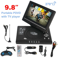 9.8 'portable HD TV DVD VCD CD player LCD 270 ° rotation screen mini home cinema