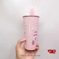 星巴克海外限定杯子粉色聖誕款不鏽鋼桌面杯(473ml)