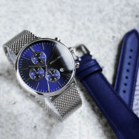 【Relax Time】三眼計時手錶-藍/40mm 加贈皮帶 女王節(RT-85-2)