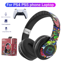 Headphones Bluetooth 5.1 DJ Earphone Wireless Game headphone With Mic RGB LED Light for Kids PC PS4 Game Console Support TF Card