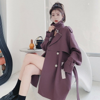 紫色英倫流行風衣外套女春秋中長款小個子正韓氣質時尚潮