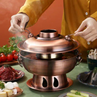 1.8 L Large Stainless Steel Hot Pot Chinese Fondue Lamb Chinese Charcoal Hotpot Serve Tray Cooker Picnic boiled Food Vegetable