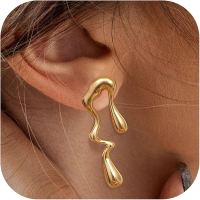Gold Clip On Earrings for Women Trendy Non Piercing Flower Dangle Earrings Floral Earring 14K Gold P