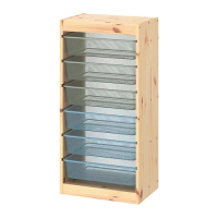 TROFAST 收納組合附收納盒, 染白松木 灰綠色/灰藍色, 44x30x91 公分