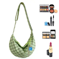 Simple Plaid Crossbody Bag Sling Crescent Bag Fashion Women Half Moon Shoulder Bag Dumpling Bag Travel Shopping Casual Handbag