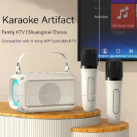 Dual Microphone Karaoke Machine Machine Subwoofer Portable Bluetooth PA Speaker System with 1-2 Wireless Mic Home Family Singing